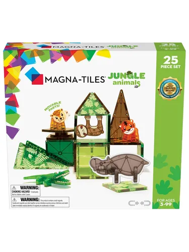 Magna-Tiles Jungle Animals 25 pcs Set 90222 - Bauspielzeugset mit 5 Dschungeltierfiguren und tropen-inspirierten Fliesen für kreatives Spielen. Ideal für kleine Entdecker ab 3 Jahren und kompatibel mit allen MAGNA-TILES®-Sets.