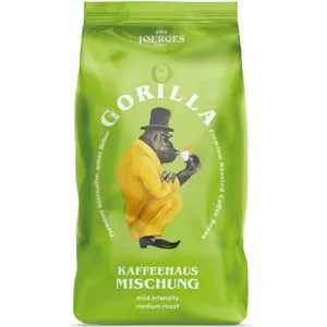 Gorilla Kaffeehaus Mischung, 1 KG Kaffeebohnen - Kaffee – Edle Mischung aus südamerikanischen Arabica- und Robusta-Bohnen, schonend geröstet für ein vollmundiges Aroma mit mild-floralen und schokoladigen Noten. Ideal für verschiedene Zubereitungen!