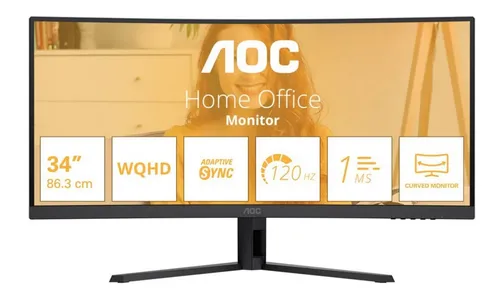 AOC CU34B3E 34 Zoll UWQHD Curved Monitor - 34 Zoll UWQHD Curved Monitor mit 120 Hz und VA Panel. Ideal für Multitasking und beeindruckende Bildqualität. Perfekt für Büro und Gaming.