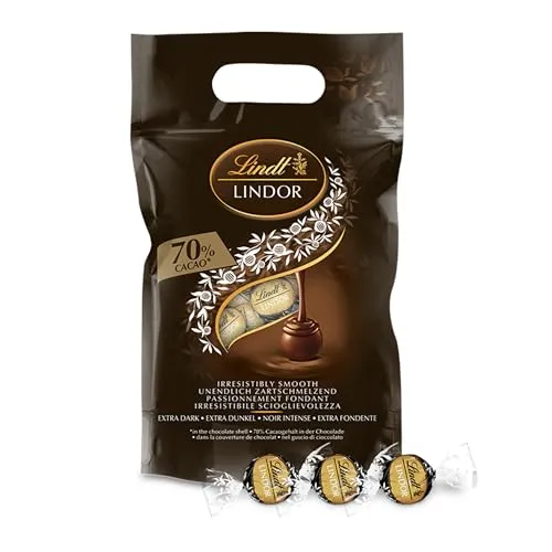 Lindt LINDOR Schokoladen Kugeln extra dunkel | ca. 80 Kugeln Edelbitterschokolade | Dunkle Schokolade mit 70% Kakao | Großpackung, Pralinen-Geschenk, 1kg (1er Pack)