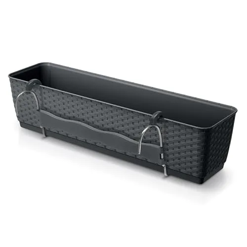 Spetebo Balkon Blumenkasten mit Halterung und Bewässerungssystem - 50 x 15 cm - Kunststoff Geländer Pflanztopf in anthrazit - Pflanzkasten Blumentopf zum Einhängen mit Bewässerungsboden
