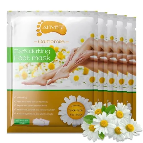 P-Beauty Fußmaske Kamillenextrakt | Exfolierendes Fußpeeling | zur Entfernung von raue Haut, Hühneraugen & Risse | Pflegend & Feuchtigkeitsspended | Natürliche Fußpflege | für seidige Füße | 5 Paar