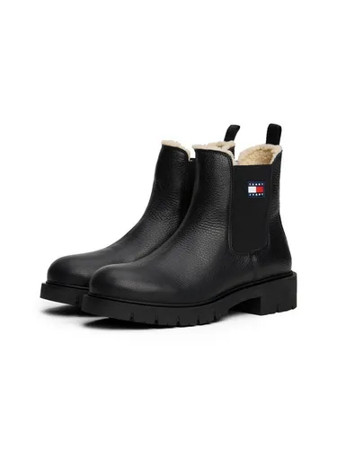Tommy Jeans TJW Chelsea Boot WL Damen - Stilvolle Chelseaboots aus Leder mit elastischem Einsatz, ideal für casual Looks. Blockabsatz und warme Fütterung bieten Komfort und Design für jeden Tag.