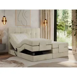 MKS MEBLE Boxspringbett 140 x 200 cm elektrisch verstellbar - Elegantes Boxspringbett mit 7-Zonen Taschenfederkernmatratzen, individuelle elektrische Verstellung für optimalen Schlafkomfort und zwei separate Fernbedienungen.