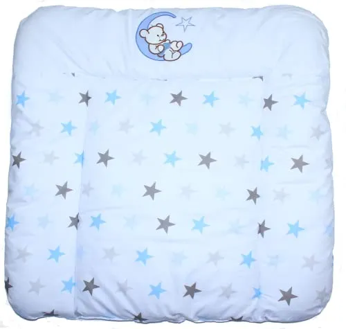 Wickelauflage mit Applikation - Bärchen Mond Star Blau - Wickeltischauflage Baby Auflage (70 x 50 cm)