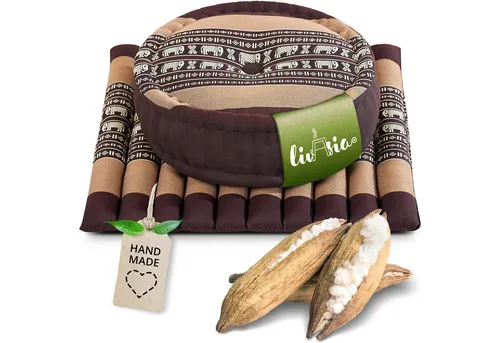 livasia Meditationskissen Yogakissen Set L - Zafu Ø 38x15cm / Matte 50x50x4,5cm, Kapok, vegan, handgefertigt