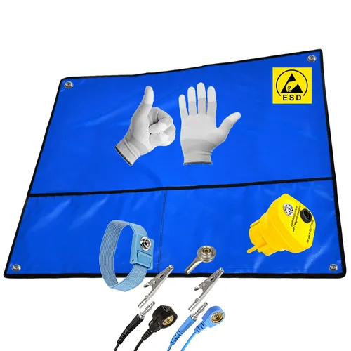 Minadax Antistatik 60 x 80mm ESD Matte BS-806-B-IM in blau inkl. Schuko Stecker