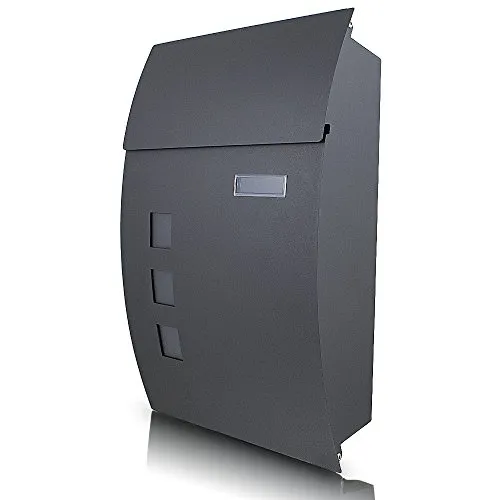 Wandbriefkasten BITUXX mit Sichtfenster und Namensschild - Moderner Briefkasten aus Stahl in Dunkelgrau, verschließbar und mit Sichtfenster für einfache Postkontrolle. Ideal für kommerzielle und private Anwendungen.