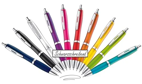 Libetui 10 ergonomische Kugelschreiber Set Kulli schwarze Tinte rutschfeste Griffzone Großraumine Schwarz Gehäuse 10 Farben Druckkugelschreiber bunt schwarzschreibend