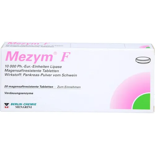 Mezym F Filmtabletten - Arzneimittel zur Unterstützung der Verdauung bei Pankreasinsuffizienz, enthält natürliche Enzyme zur Linderung von Verdauungsstörungen und verbessert die Nahrungsaufnahme.