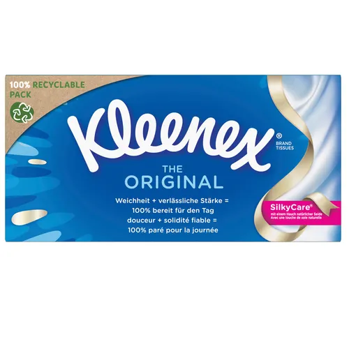 Kleenex Original Taschentücher-Box 3-lagig Großpackung - Taschentücher für die ganze Familie, ideal zum Make-Up Entfernen und Reinigen. Hygienisch mit Einzeltuchentnahme, dekorative Box für jeden Raum. 24 Boxen à 72 Tücher, FSC-zertifiziert.