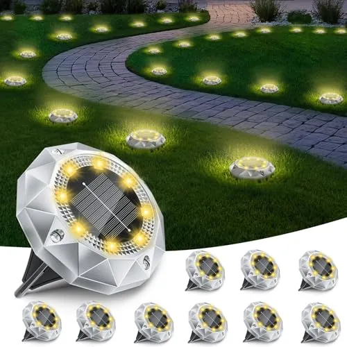 FIFlying 10 Stück Solar Bodenleuchten, 8 LED Solar Gartenleuchten für Außen Wasserdichte Solarleuchten Solarlampen für Garten Rase Patio Gehweg Outdoor Beleuchtung Gartenbeleuchtung Warmweiß