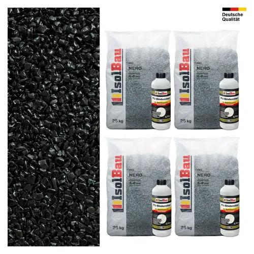 Steinteppich SET Nero 4-8mm Marmorkies 100kg + PU-Bindemittel Set für 10m²