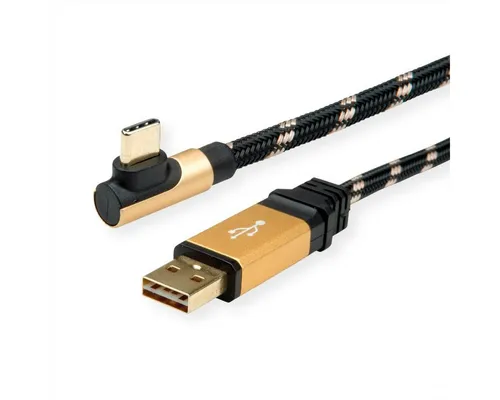 ROLINE GOLD USB 2.0 Kabel, USB A ST reversibel - USB C ST gewinkelt USB-Kabel, USB 2.0 Typ A Männlich (Stecker), USB Typ C (USB-C) Männlich (Stecker) (180.0 cm)