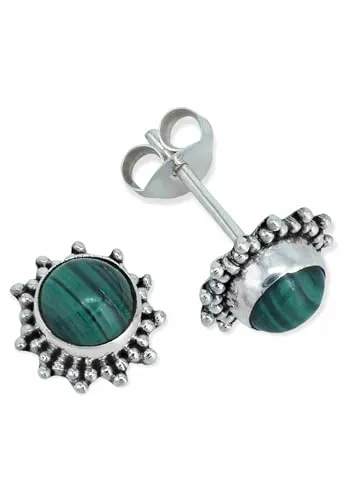 Ohrstecker 925 Silber Malachit grüner gestreifter Stein Edelstein Ohrringe echt Silber Damen Sterling Silber Stecker Geschenk(MOS-082-10)