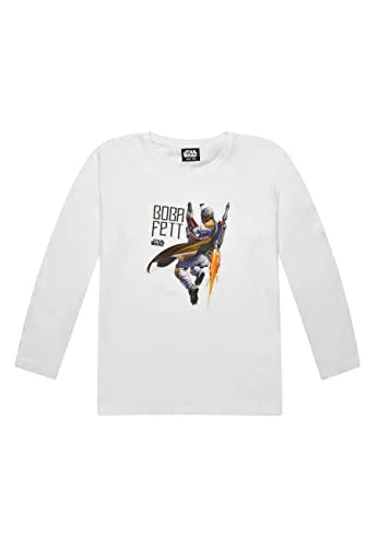Star Wars Boba Fett Jungen Langarm-Shirt Kinder Longsleeve Weiß, Größe Kids:122-128
