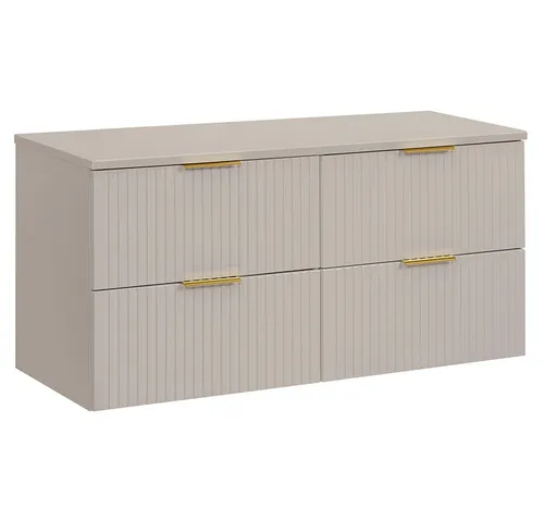 Lomadox Badezimmer Waschtischunterschrank 120cm in Kaschmir - Unterschrank für das Bad mit 2 Softclose-Schubladen, elegante Rillenoptik und hochwertige, feuchtigkeitsresistente MDF-Fronten für ein modernes Design.