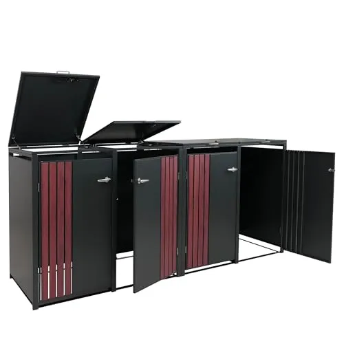 PROREGAL 4er-Mülltonnenverkleidung mit Deckel, HxBxT 122x250x84 cm, Anthrazit Holzoptik dunkel, Mülltonne 104kg