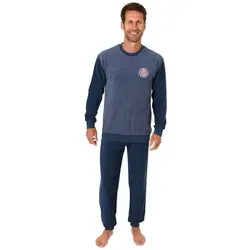 Normann Pyjama Langer Herren Frottee Pyjama, Schlafanzug mit Bündchen - 291 13 574 blau 48