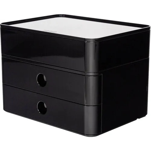 HAN Schubladenbox Allison SMART-BOX plus - 2 Schubladen, stapelbar mit Utensilienbox und Kabelführung, modernes Design in hochglänzend schwarz, Made in Germany