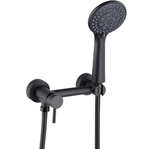 ZXC Bad Armatur für die Dusche, hochwertige Einhebel Mischbatterie für die Wandmontage inklusive Multi-Funktion-Brause in Matt Schwarz