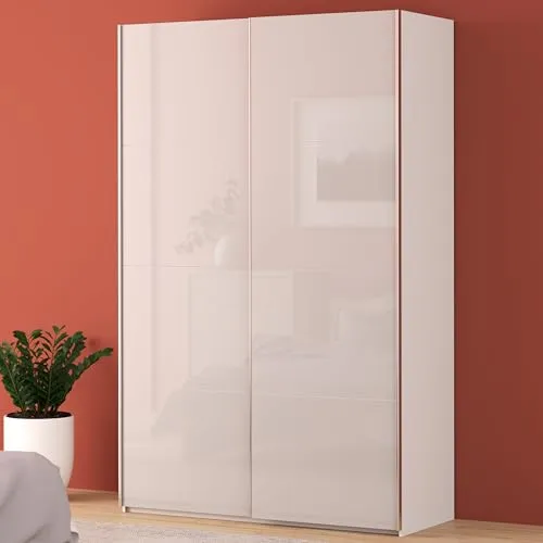 Forte FITTIO Kleiderschrank 150 – Moderner Schwebetürenschrank in Hochglanz Weiß - Der 2-türige Schwebetürenschrank bietet elegantes Design und praktische Stauraumlösungen für Schlafzimmer oder moderne Apartments. Genießen Sie die sanften, leisen Türen und die pflegeleichte Oberfläche.