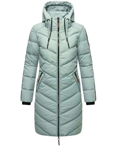 MARIKOO Damen Wintermantel Armasa Smokey Mint XL - Damen-Mantel mit modischem Steppmuster, wasser- und windabweisend, gefüttert mit Teddyfell für optimale Wärme und Komfort in der kalten Jahreszeit.