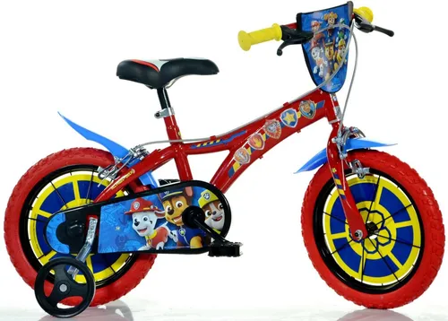 Dino Bikes Paw Patrol Kinderfahrrad 14 Zoll - Kinderfahrzeug mit Stützrädern, geprüft nach europäischen Sicherheitsstandards und 90% vormontiert – ideal als Geschenk für Jungen von 4 bis 7 Jahren!