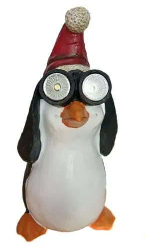 Kremes Schatzkiste Solar LED Augen Weihnachtspinguin 26cm Outdoor Deko Figur mit Solaraugen und Weihnachtsmütze - Gartendeko Beleuchtung bunt - Akku NiMH 1,2V/40mAh Weihnachten