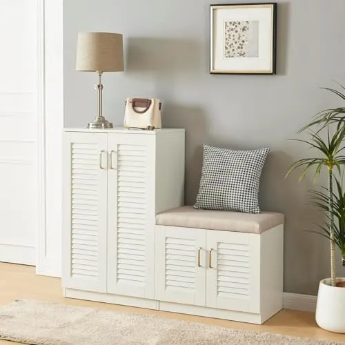 [en.casa] Schuhschrank Set mit Sitzbank und Rollladentüren in weiß von [en.casa]