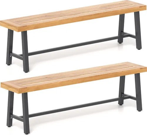 COSTWAY Gartenbank aus Akazienholz, wetterfest, 3-Sitzer mit Metallrahmen, 360 kg Tragfähigkeit, 160x32x45cm - Genießen Sie gesellige Stunden im Freien mit dieser stabilen 3-Sitzer Gartenbank aus hochwertigem Akazienholz. Sie bietet Platz für bis zu 360 kg und verbindet Eleganz mit Funktionalität.
