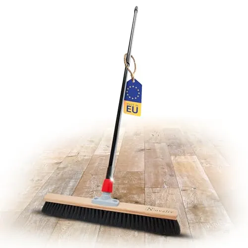 Novaliv Saalbesen Naturhaar 60 cm I Besen mit Stiel ausziehbar I Rosshaar schwarz I Weich I fein I Großraumbesen Kehrbesen Zimmerbesen Hofbesen