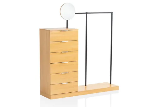 FINEBUY Garderobe FB100016 - Flurgarderobe mit Kommode & Kleiderstange - Garderobenpaneele mit praktischem Design, inklusive Spiegel und hoher Funktionalität für einen organisierten Flur. Belastbar bis 30 kg, ideal für kompakte Räume.