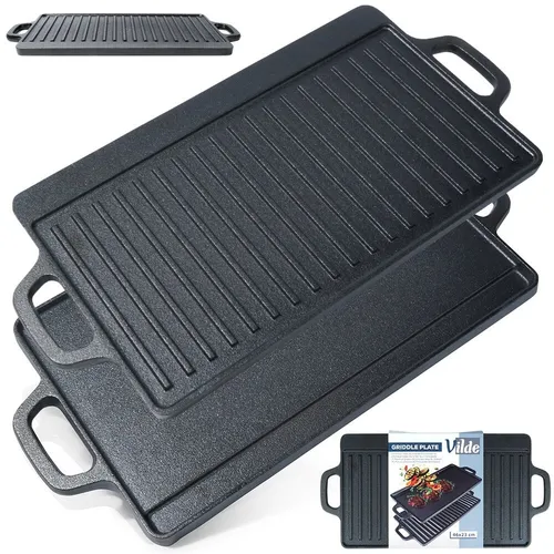 Gusseisenplatte Grillplatte Grillpfanne Platte Gusseisen zum Grillen 45,5x22,5cm