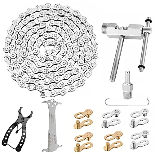 Bluesaly Fahrradkette Werkzeug Ketten Reparatur Set Fahrradkette 6/7/8 Geschwindigkeit 116 Glieder Kettenbrecher, Kettenzange, Kettenhaken, Ketten Prüfer, 6 Paar Fahrrad Fehlt Glieder, Fingerhut