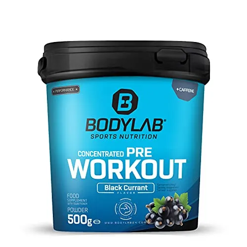 Bodylab24 Concentrated Pre Workout Schwarze Johannisbeere 500g - Aminosäure Beta-Alanin, bewährte All-In-One-Formel mit Kreatin und Koffein für mehr Energie und Fokus beim Training.
