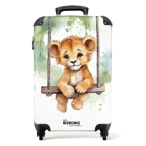 NoBoringSuitcases.com® Handgepäck Koffer Kinder Löwe - Handgepäck Koffer für Kinder (55x35x20 cm), leicht und kratzfest, ideal für Reisen mit 4 Rollen für mühelosen Transport und praktischer Innenaufteilung.