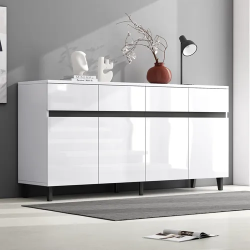 Merax Hochglanz Sideboard, Kommode mit 4 Schubladen, 2 Türen und höhenverstellbaren Regalböden