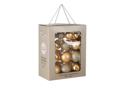 Mica Decorations Weihnachtsbaumkugeln-Set - 26 Stück - Ø7 cm - Gold - Vielseitiges Set aus 26 eleganten Weihnachtsbaumkugeln in festlichem Goldton. Ideal für eine stilvolle Weihnachtsdekoration und perfekt kombinierbar mit anderen Produkten der Kollektion.