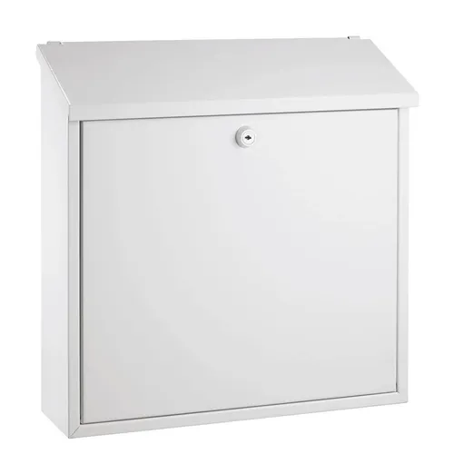 Alco 8604 Metall Briefkasten weiß - Wandmontierbarer Briefkasten aus Stahl mit großem Einwurfschlitz für DIN A4 Umschläge. Inklusive Zylinderschloss und 2 Schlüsseln für zusätzlichen Schutz.