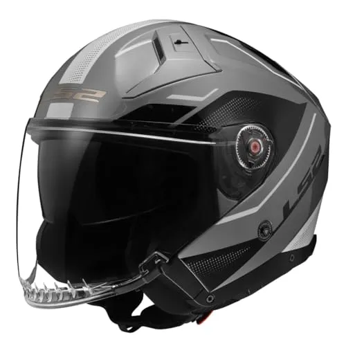 LS2 OF603 Infinity II Veyron Jethelm - Grau/Schwarz - S - Motorradhelm mit ECE 22.06 Zertifizierung, ultraleichtem HPFC-Material und integriertem Sonnenvisier für maximalen Komfort und Sicherheit beim Fahren.