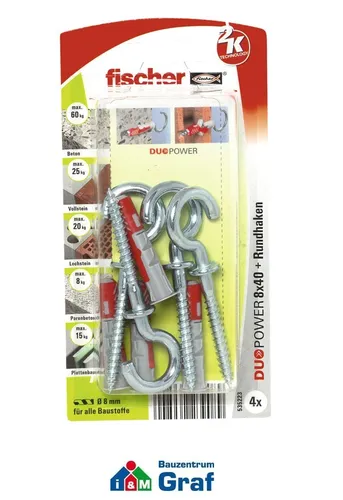 fischer DuoPower Universal-Dübel 8 x 40 RH mit Rundhaken, 4 Stk.   /#83400001