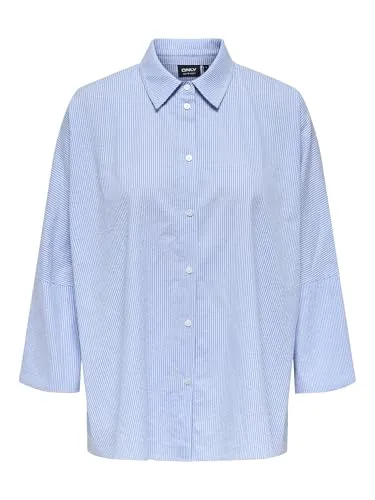 ONLY Bluse in Hellblau - M - Bluse aus reiner Baumwolle mit Kent-Kragen und 7/8-Ärmeln, ideal für einen lässigen und eleganten Look.