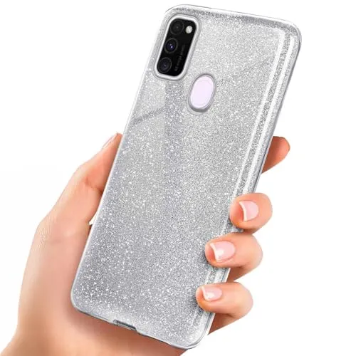 ONEFLOW Glitter Case für Samsung Galaxy M30s Glitzer Handyhülle mit Kameraschutz, Stylische Hülle Glitzernd, Dünne TPU Schutzhülle für Damen, Glitzerhülle Qi kompatibel, Silber