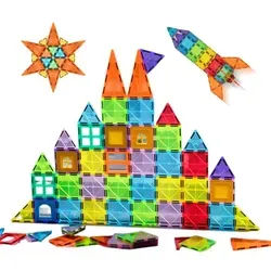 Magnetbausteine 100 Stück – Kreatives Magnetspielzeug - Konstruktionsspielzeug Komplette Sets & Packs, fördert die Kreativität und Motorik von Kindern ab 3 Jahren mit bunten, stabilen Magnetfliesen.