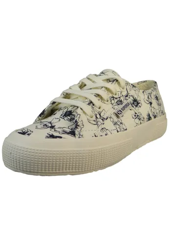 Superga Damen Low Sneaker 2750 Sketched Flowers - Sneaker mit Blumenapplikation, atmungsaktiv und ideal für Freizeitaktivitäten. Bequeme Weite und abriebfeste Gummisohle sorgen für hohen Tragekomfort.