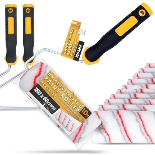 10x Instalguru Malerrolle Farbroller 18 cm 8x58 mm Polyacryl Streichrolle Malerwalze Farbwalze Lackroller Ersatzrolle mit 2x Griff Streichen Malen Renovierung für Farbe Lackier