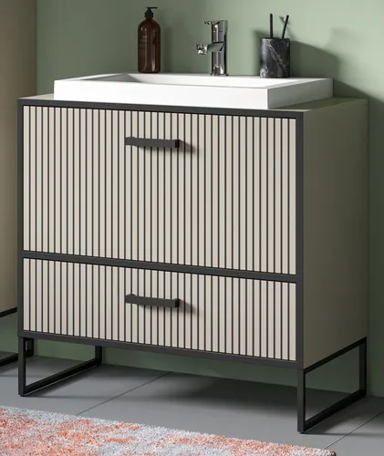 Waschtisch Set Scana: Waschbeckenunterschrank mit Soft-Close - Badmöbelset für modernes Badezimmer, inklusive Waschbeckenunterschrank und Waschbecken. Mit praktischer Soft-Close-Funktion und zwei Regalfächern für optimalen Stauraum.