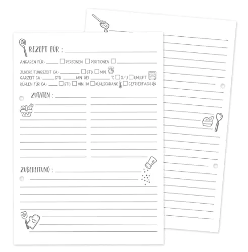 KuschelICH 40 Rezeptblätter DIN A5 zum Selberschreiben, gelocht