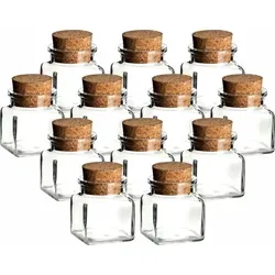 gouveo 12er Set Gewürzgläser 120 ml eckig mit Korkverschluss - Kleines Vorratsglas mit Korken - Gewürzgläser mit Presskorken - Transparent/Braun